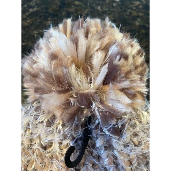 Amanda Blu Women's Metallic Winter Hat Beige Pom Pom One Size - Picture 2 of 5
